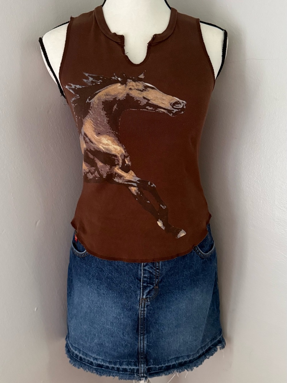 Vintage Y2K Eyeshadow Brown Horse Graphic Tank Top Medium Cowgirl Core Western